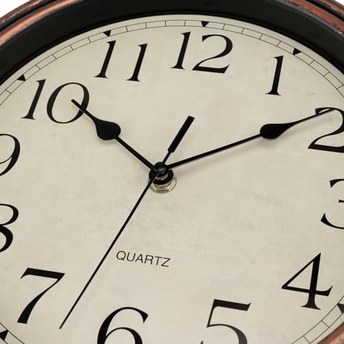 Retro Silent Non-Ticking Round Wall Clock, Battery Operated, 12 inch R149160