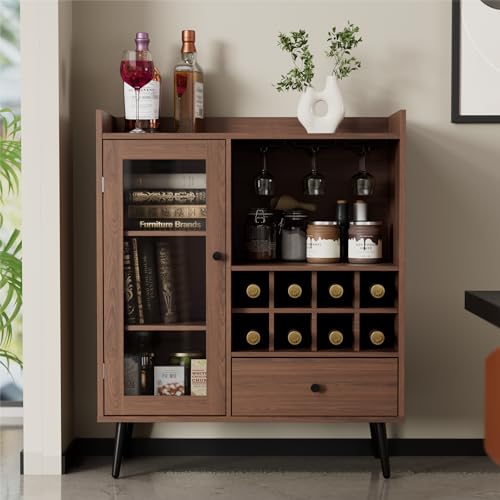 Coffee Bar Cabinet with Storage, Mid-Century Modern Sideboard, Wood Cupboard for Kitchen K940495