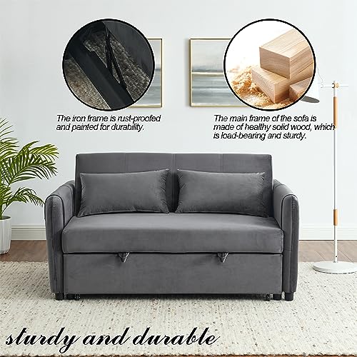 Convertible Sofa Bed with Pull-Out Bed, Velvet, Adjustable Backrest, Grey Q843