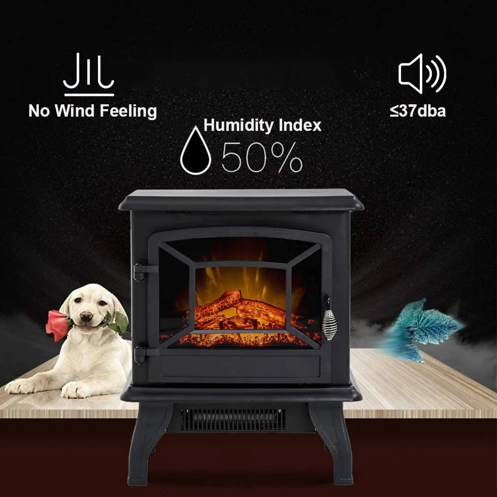 Electric Fireplace Heater Portable Indoor Stove with 3D Flame Effect, 1400W, Black X6822