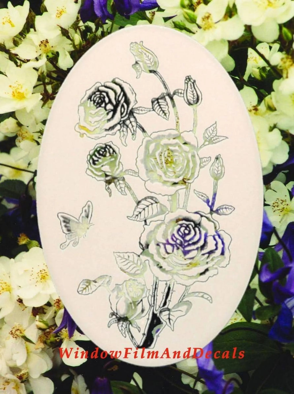 Roses Etched Window Decal Vinyl Glass Cling G22833