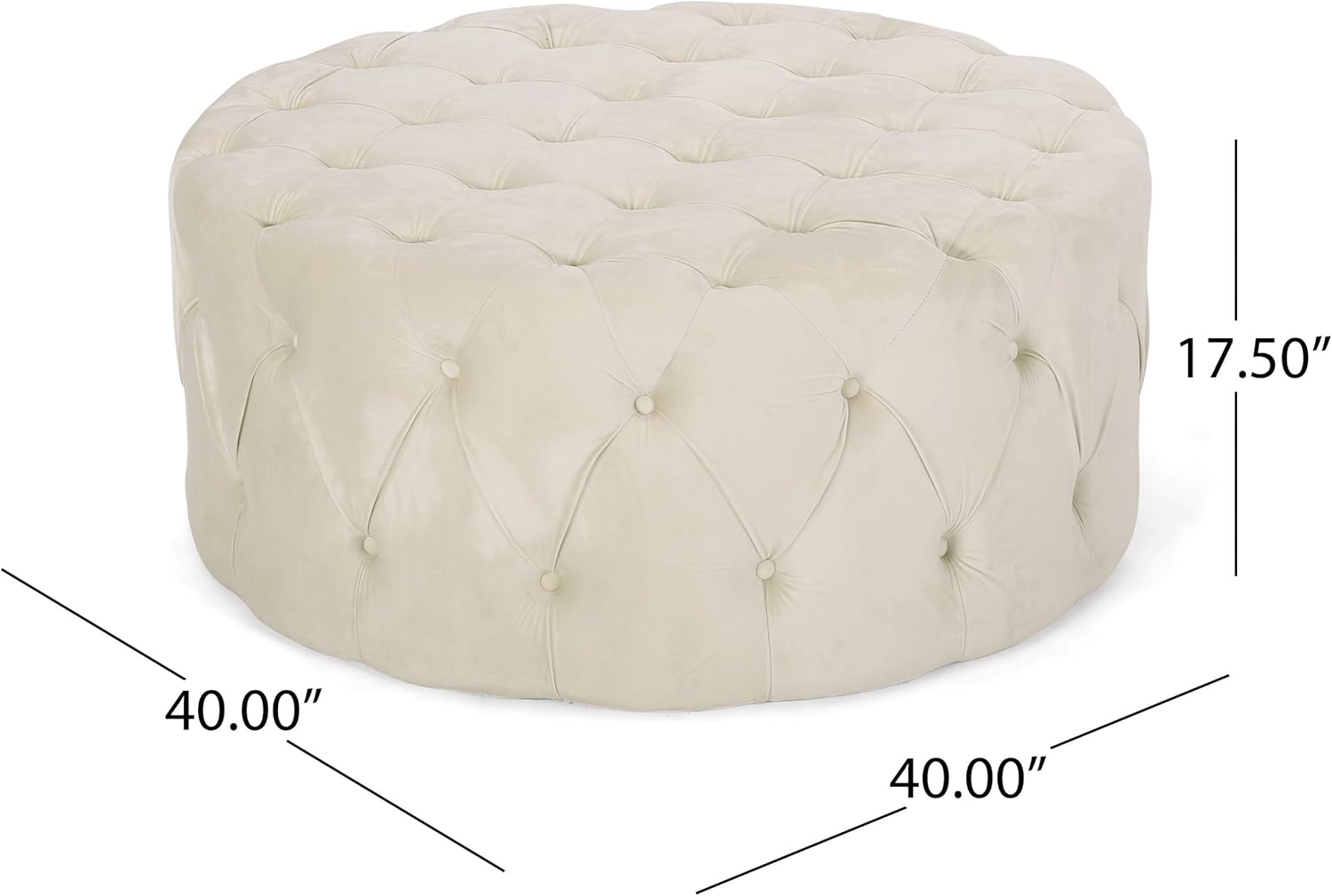 Round Tufted Velvet Ottoman, Beige Z192983