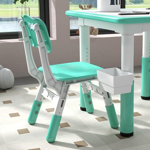 Kids Table and Chairs Set, Height Adjustable Toddler Furniture with Storage, Green J4290