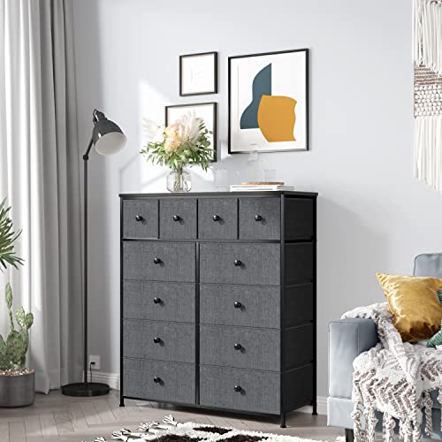12 Drawer Fabric Storage Tower with Metal Frame, Light Grey E427218