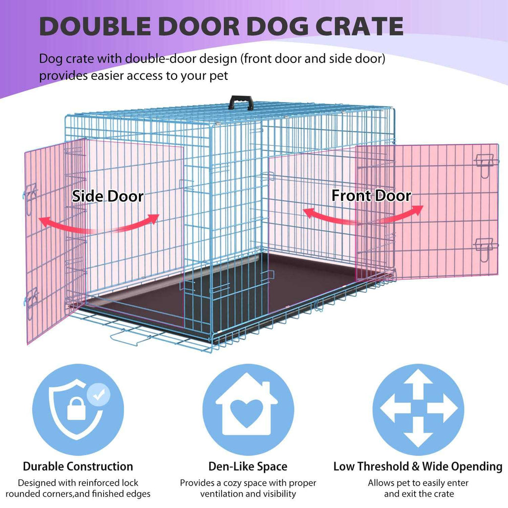Folding Wire Dog Crate with Double-Door for Large Dogs Y95544