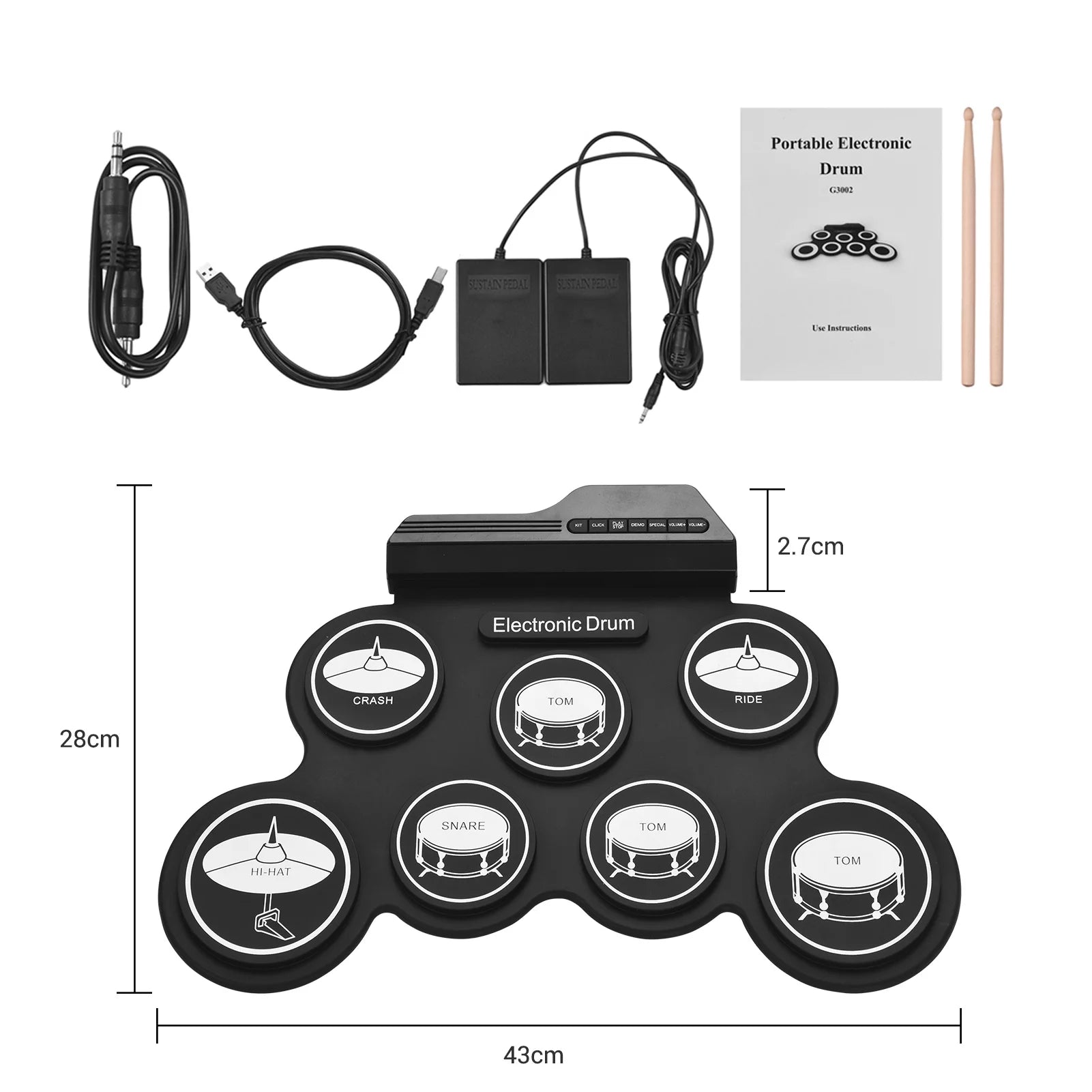 USB Roll-Up Electronic Drum Kit with 7 Pads and Sticks S614