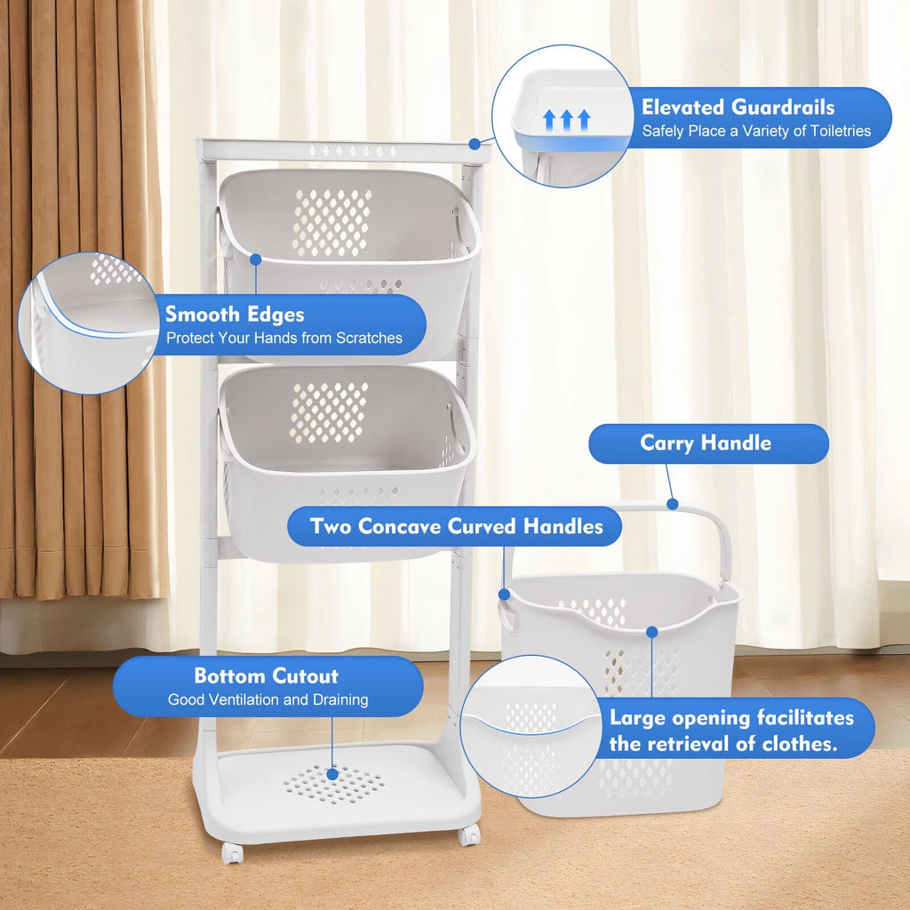3-Tier Laundry Hamper Sorter with Rolling Cart Z172598