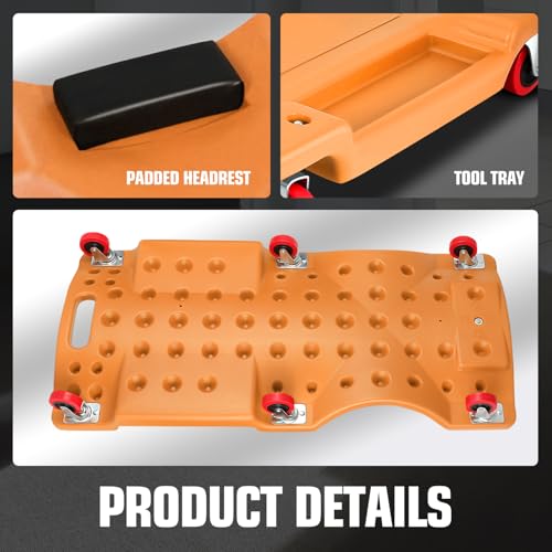 Low Profile Automotive Creeper with Padded Headrest, Red U80837