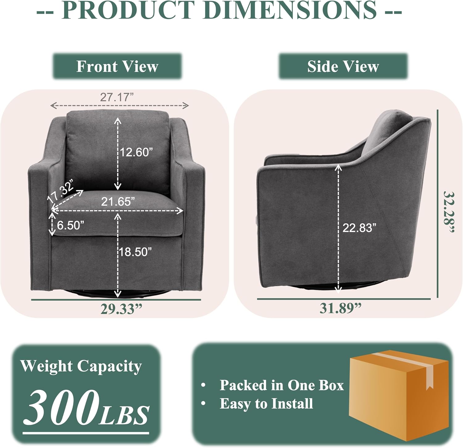 Accent Chair Set of 2, Upholstered Fabric Armchair with Lumbar Pillow, Grey R45871
