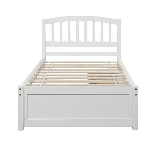 Twin Platform Bed with 2 Storage Drawers, Solid Wood Frame with Headboard H569756