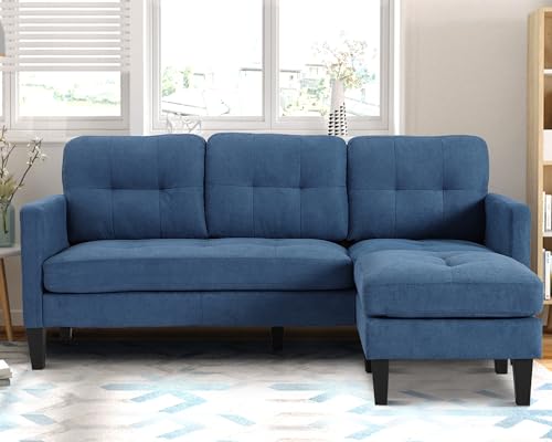 Grepatio Convertible Sectional Sofa Couch, L Shaped Couch with Reversible Chaise, 3-Seat Couch Sofa Sectional for Living Room and Small Space (Black)