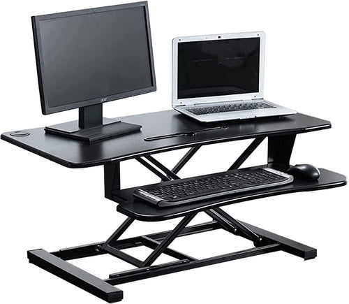 32 Inch Adjustable Height Standing Desk Converter Wide Laptop Riser or Dual Monitor Workstation, Black
