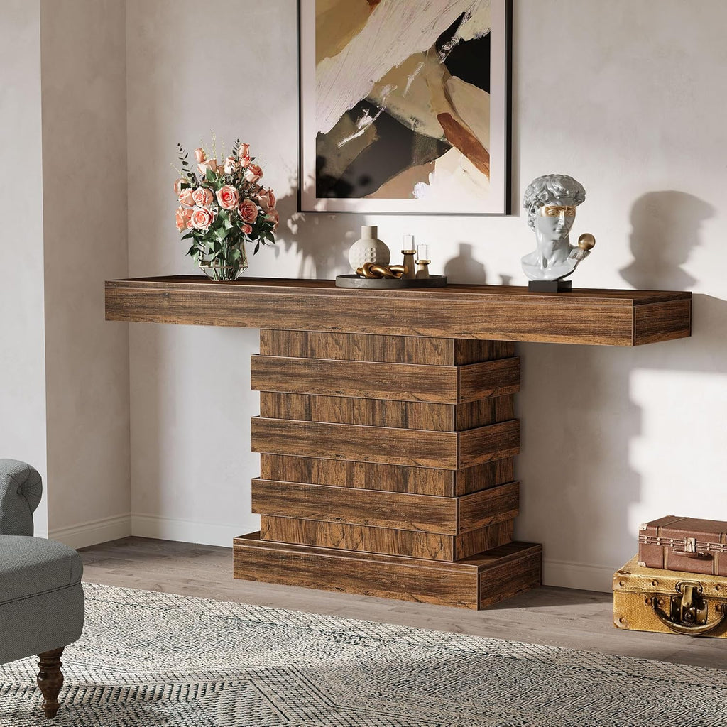 63-Inch Farmhouse Narrow Console Table for Entryway, Living Room, Rustic Brown G281732