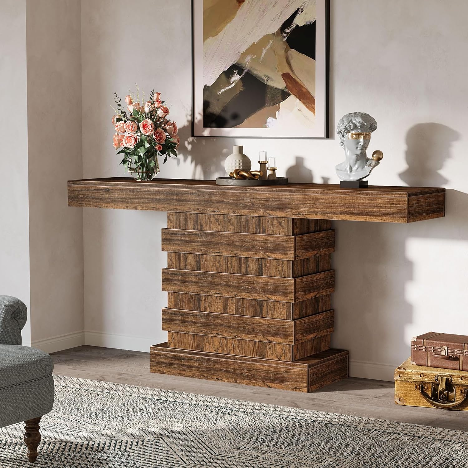 63-Inch Farmhouse Narrow Console Table for Entryway, Living Room, Rustic Brown G281732