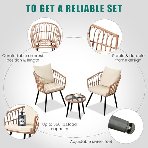 Patio Bistro Set, Outdoor Wicker Table and 2 Chairs with Cushions Y870346