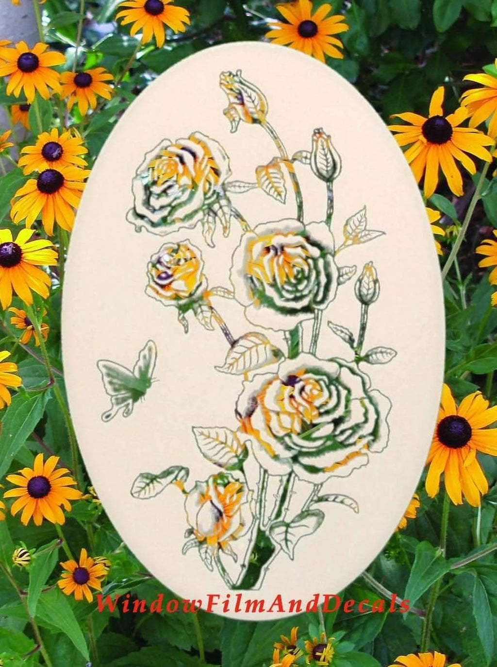 Roses Etched Window Decal Vinyl Glass Cling G22833