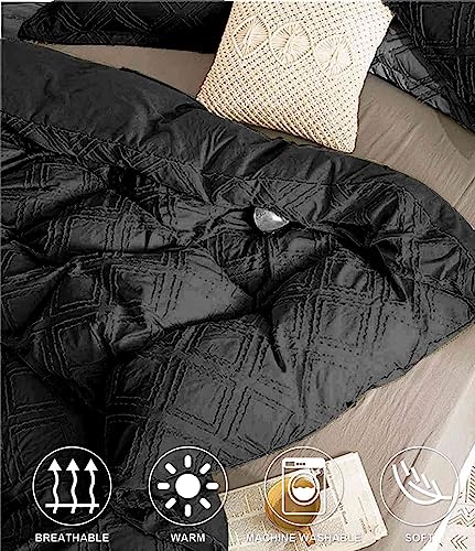 Tufted Jacquard Comforter Set Beige Reversible Microfiber Bedding 3pc A635