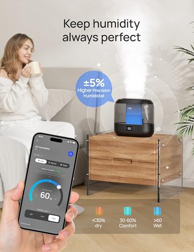 6L Top Fill Cool Mist Humidifier for Bedroom, 60H Runtime, 28 dB Quiet Y790