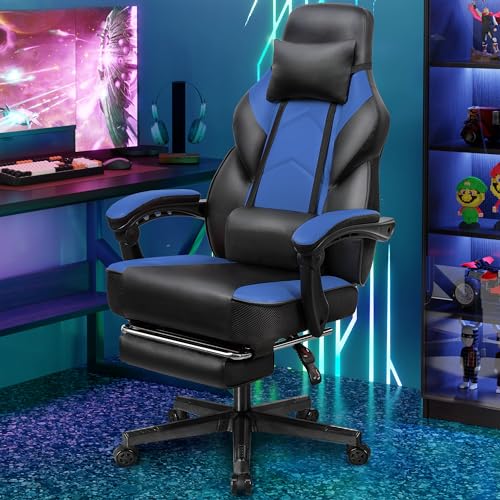 Gaming Chair with Footrest, Ergonomic Massage Lumbar Support, 400lb Capacity, Red A682