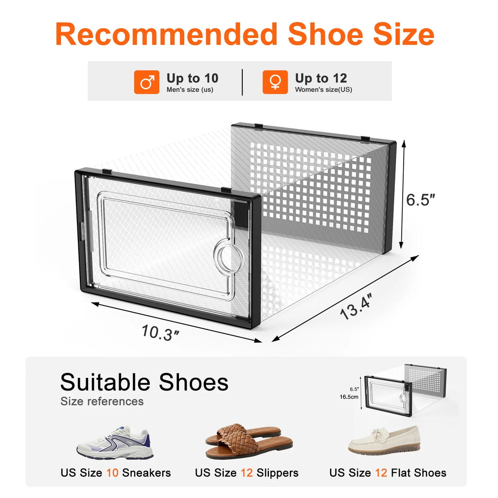 Stackable Plastic Shoe Storage Box, 12 Pack, Black F98416