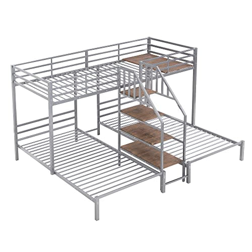 Triple Bunk Bed with Wardrobe, Mirror and Safety Guardrail X936
