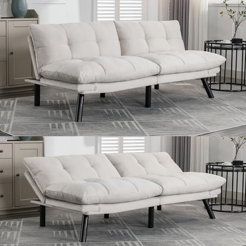 Linen Futon Sofa Bed, Convertible Folding Couch for Small Spaces I494