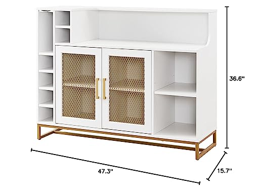 Wine Bar Cabinet with Wine Rack, 51" Home Bar Furniture, White D89361