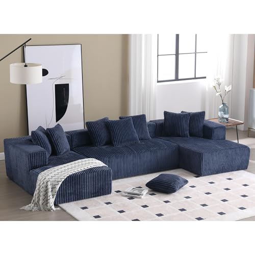 Modular Sectional Couch, Corduroy Striped Fabric Floor Sofa with Chaise Lounge V94005