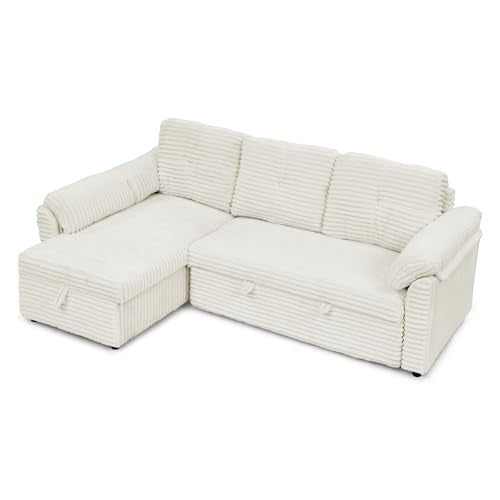 Corduroy Tufted Sleeper Sectional Sofa with Storage Chaise C37287