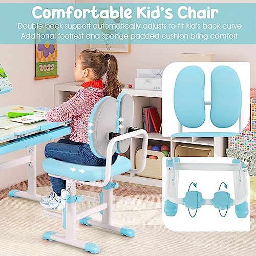 Kids Desk and Chair Set, Height-Adjustable Study Desk with Tiltable Desktop, Ergonomic Chair V578