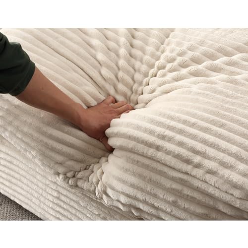 Oversized Double Chaise Sleeper Sofa with Corduroy Upholstery, Beige H846795