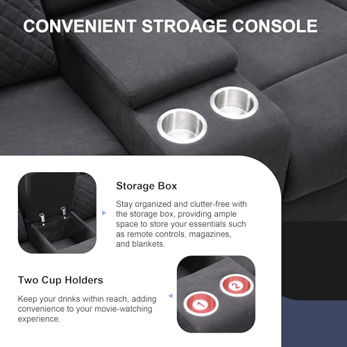 L-Shaped Sectional Sofa with Reclining Seats, LED Light and Storage H139511