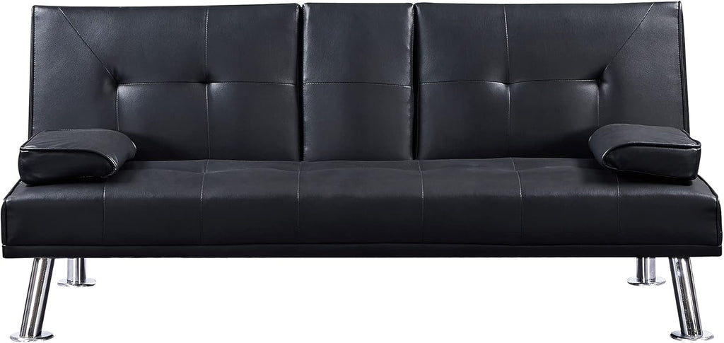 Faux Leather Loveseat Sofa Bed with Cup Holders Q6690