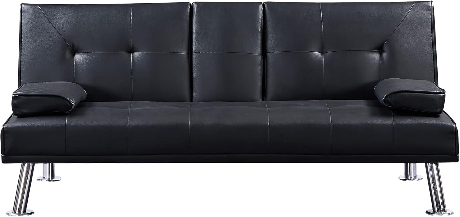 Faux Leather Loveseat Sofa Bed with Cup Holders Q6690