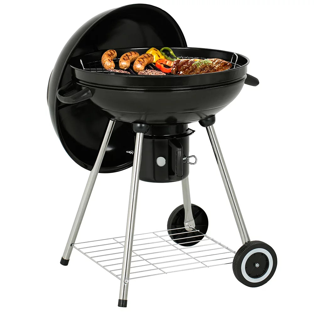 22" Round Portable Charcoal Kettle Grill with 2 Wheels, Black N78983