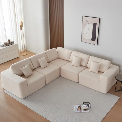Oversized Modular Sectional Sofa Set, Convertible U Shaped Sofa Couch, 5 Seat Sofa with Chaise, Large Modular Sherpa Fabric Couch for Living Room,No-Assembly Deep Seat Comfy Cloud Couch-Gray