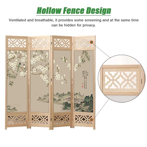4-Panel Folding Privacy Screen Room Divider, 180-200cm Tall Wooden Partition J785129