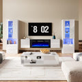 AMERLIFE High Gloss Living Room Entertainment Center with LED Lights, Including Floating Fireplace TV Stand with 40" Electric Fireplace & 2 Bookcases with Glass Doors, All White