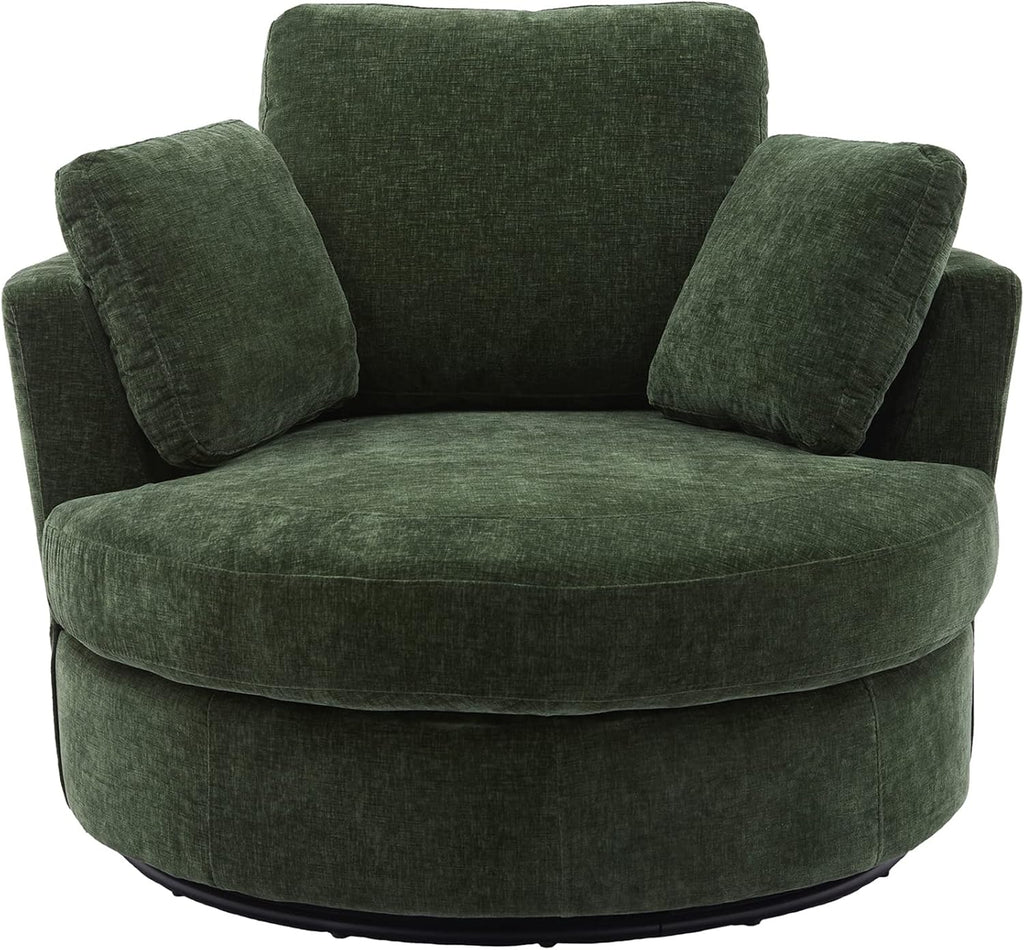 Boucle Swivel Barrel Chair with 3 Pillows, Green Chenille D465544