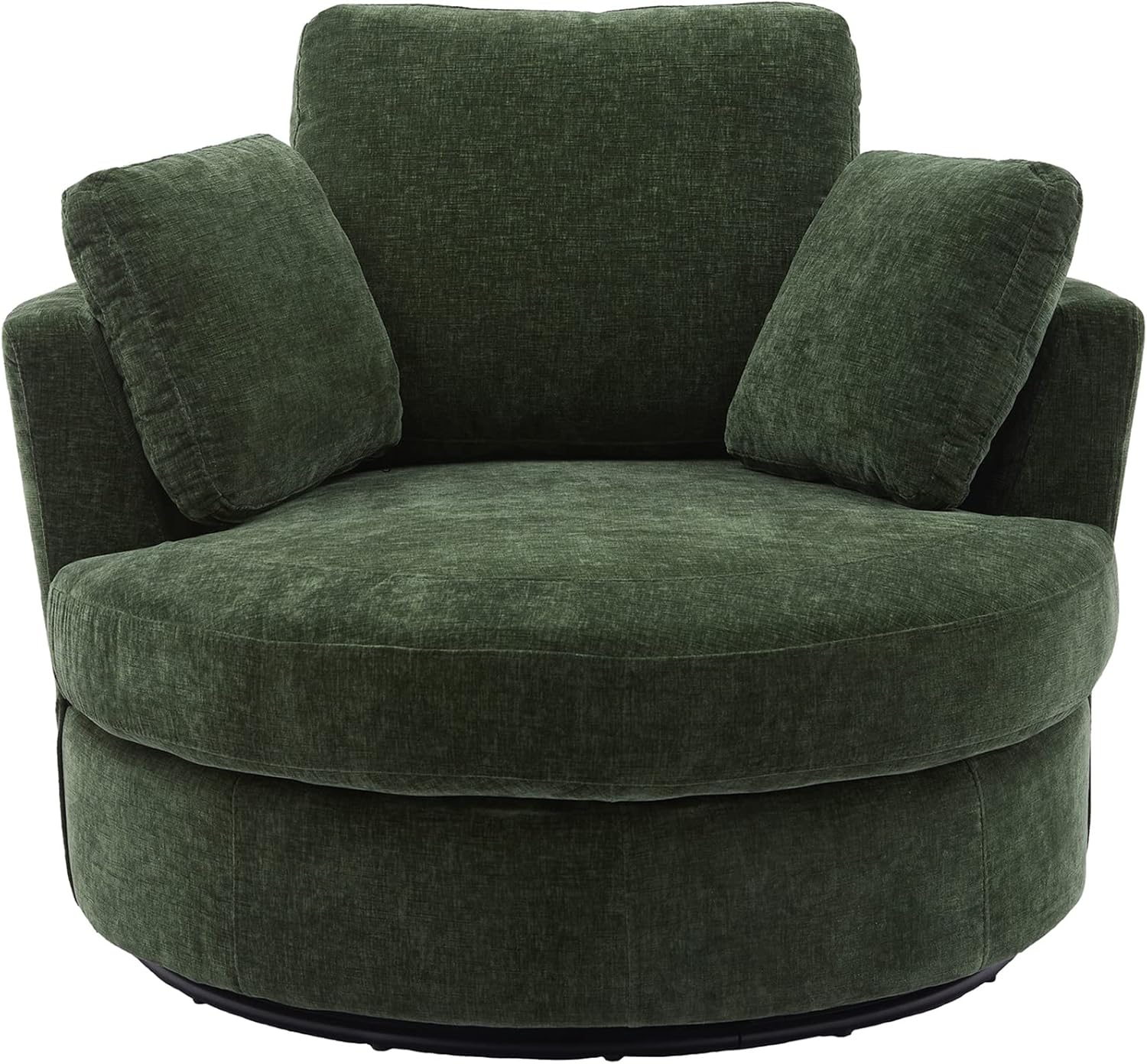 Boucle Swivel Barrel Chair with 3 Pillows, Green Chenille D465544