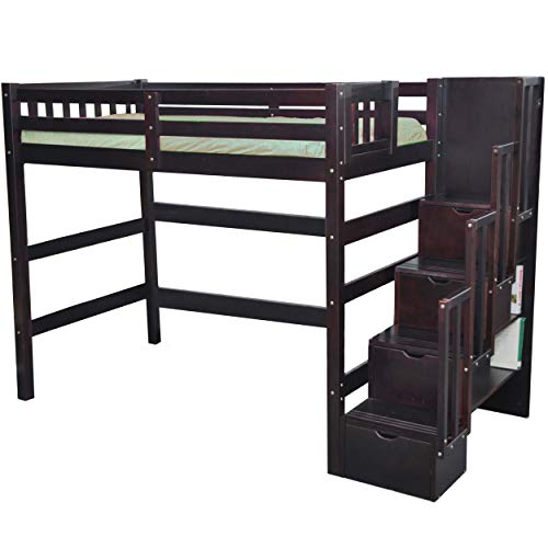 Staircase Twin Loft Bed with Storage Natural