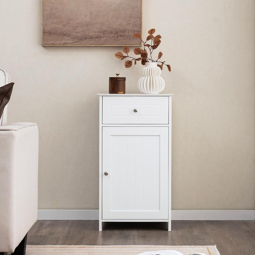 Narrow Bathroom Storage Cabinet, Wooden Freestanding with Drawer, 3-Level Adjustable Shelf H2991