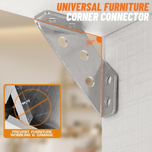 Furniture Corner Connector with Nails for Shelves, Cabinets, Tables, Chairs T3652