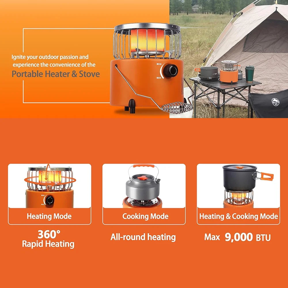Portable Propane Heater & Stove with Fireproof Gloves, Outdoor Camping Q4243