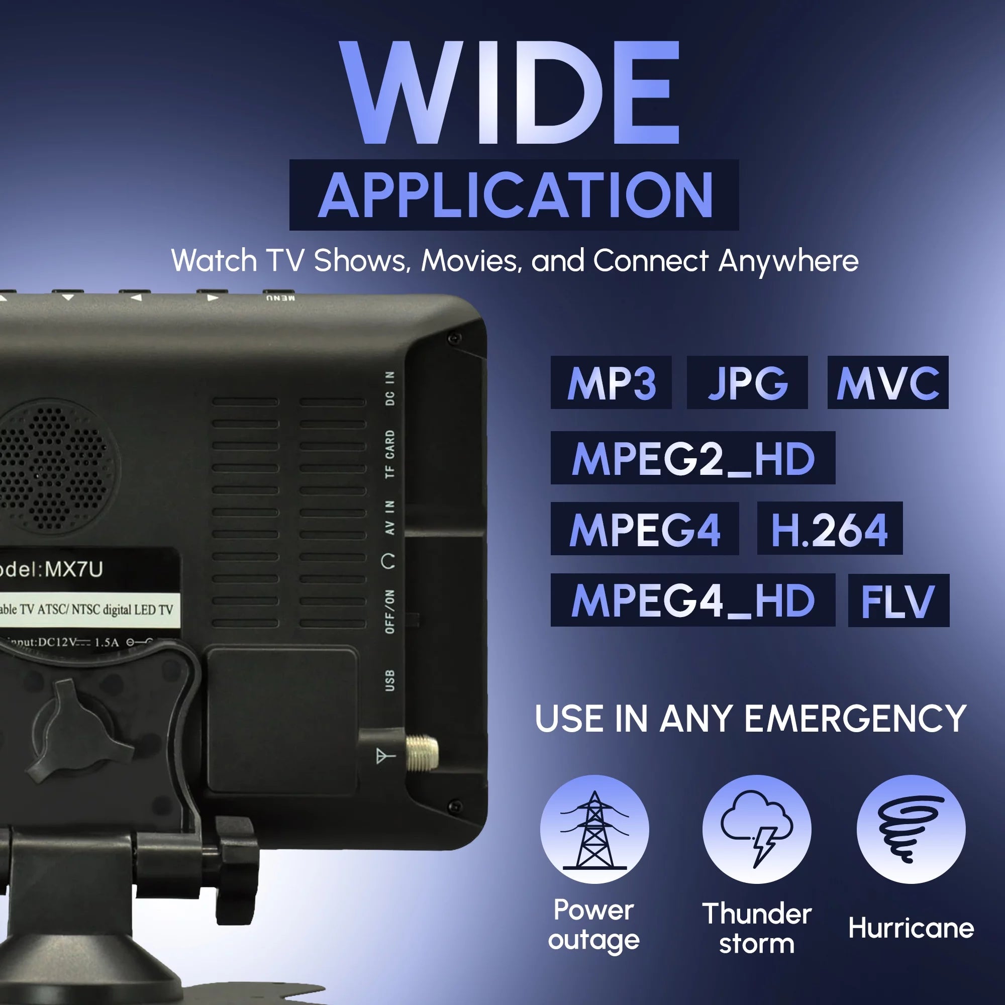 7" Portable TV with Rechargeable Battery, Remote Control, and Digital Tuner U6071