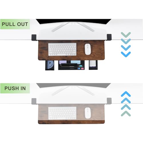 Under Desk Keyboard Tray with Drawer, Height Adjustable, Mahogany X7920