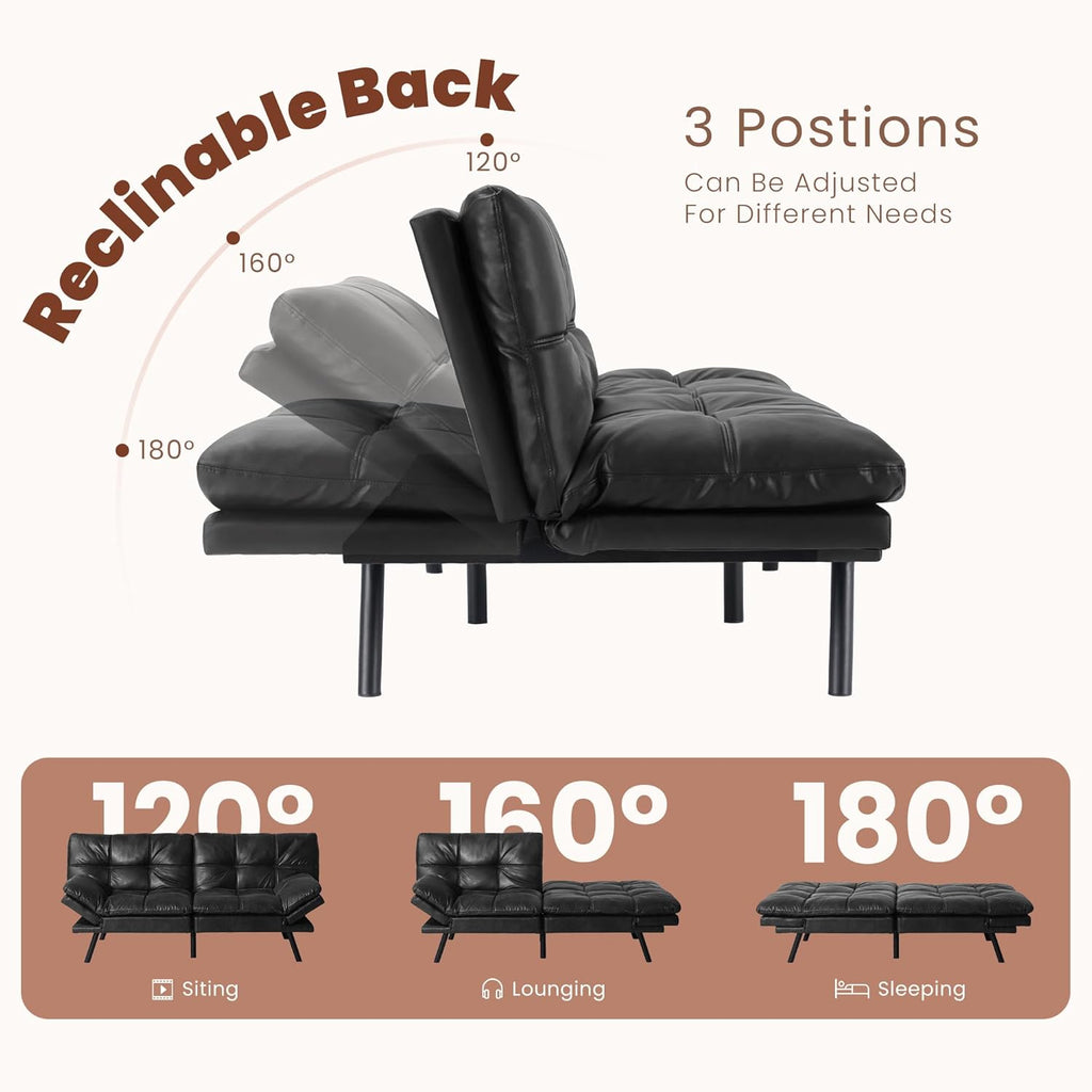 Leather Futon Sofa Bed for Living Room, Black E579