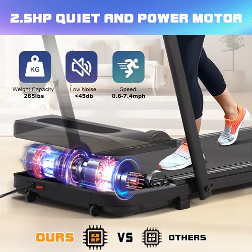 Under Desk Walking Pad Treadmill, 3 in 1 Portable Mini Treadmill for Home and Office, 265 lb Capacity with Remote Control and LED Display U472
