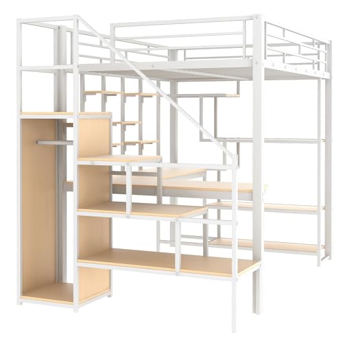 Metal Loft Bed with Storage Staircase and Desk V76393