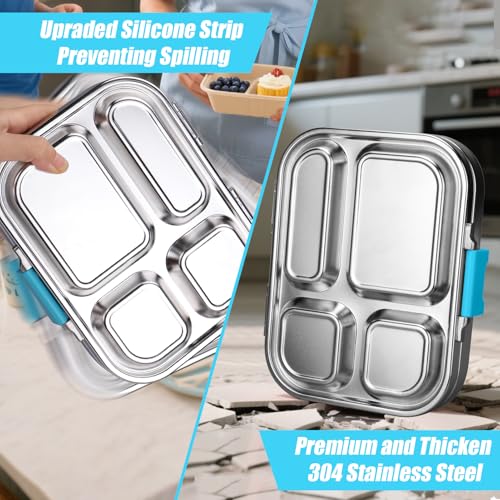 Stainless Steel Lunch Box with 4 Compartments, Leak-Proof Bento Container for School, Office, Travel N52462